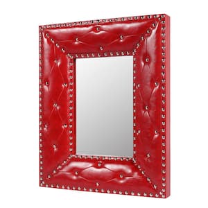 21 in. W x 26 in. H Mordern Rectangular PU Covered MDF Framed for Wall Decorative Bathroom Vanity Mirror in Red