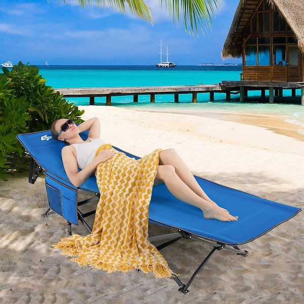 75 in. Foldable Camping Cot Heavy-Duty Steel Indoor and Outdoor Sleeping Cot Blue