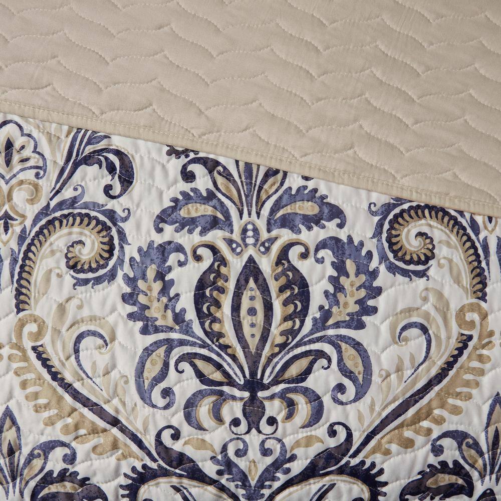 Navy Microfiber Reversible Full Coverlet Set
