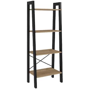 Emery 54 in. x 21 in. Natural Wood Bookshelf with Plated Steel Frame and 4-Shelves