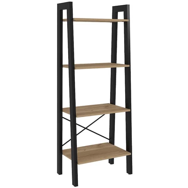 RST BRANDS Emery 54 in. x 21 in. Natural Wood Bookshelf with Plated Steel Frame and 4-Shelves