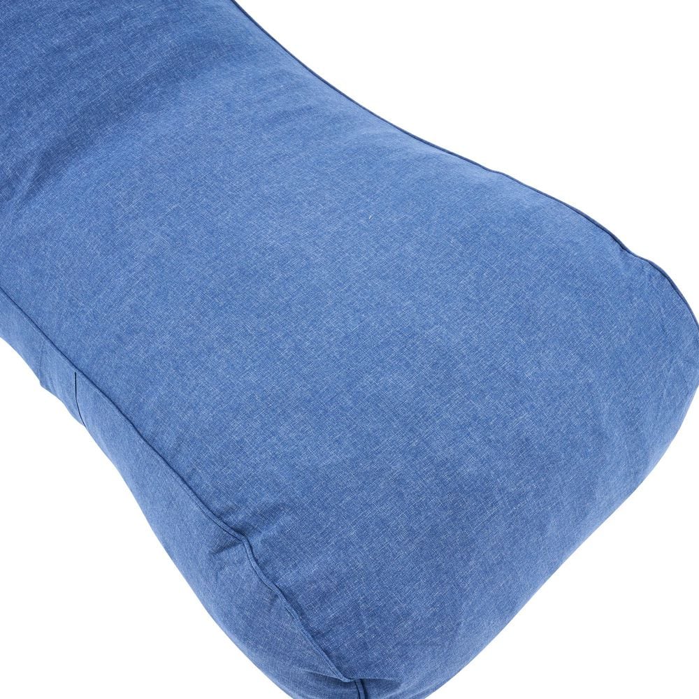 Close-up of the navy blue olefin fabric on the bean bag chair.