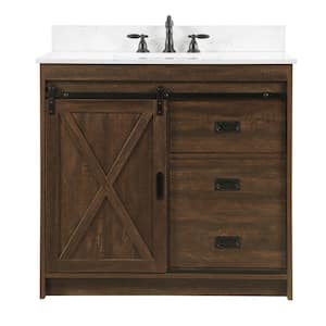 Rafter 36 in. W x 22 in. D Bath Vanity in Rustic Brown with Carrara White Engineered Stone Vanity Top with White Sink