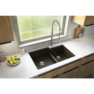 Quartz Brown 33 in. 60/40 Double Bowl Composite Undermount Kitchen Sink
