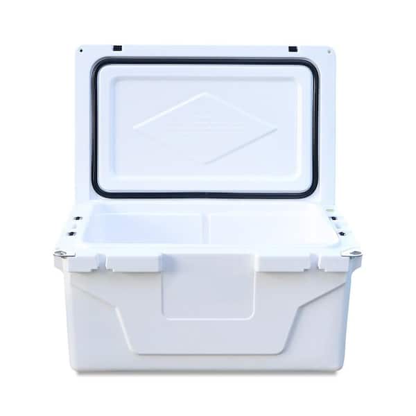 Outdoor Camping Portable Wheeled Cooler 65 qt. Insulated Cooler Box in Antique White