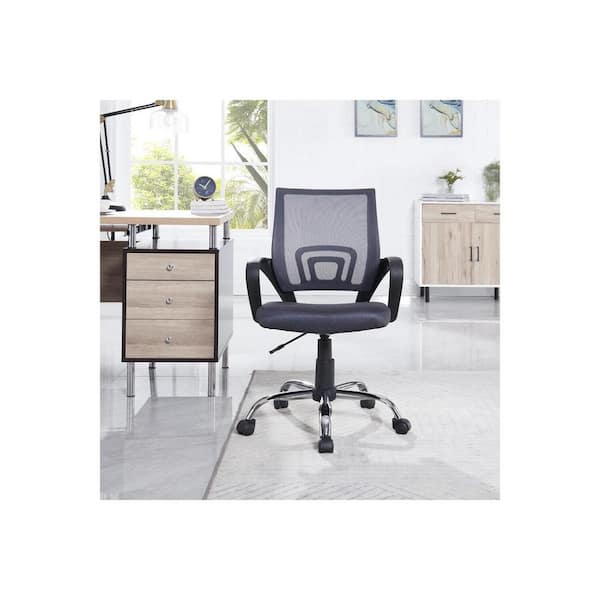 HOMESTOCK Gray Mid-Back Mesh Swivel Rolling Office Chair with Adjustable Height