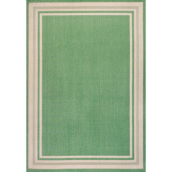 James Modern Border Stripe Green/Cream 8 ft. x 10 ft. Indoor/Outdoor Area Rug