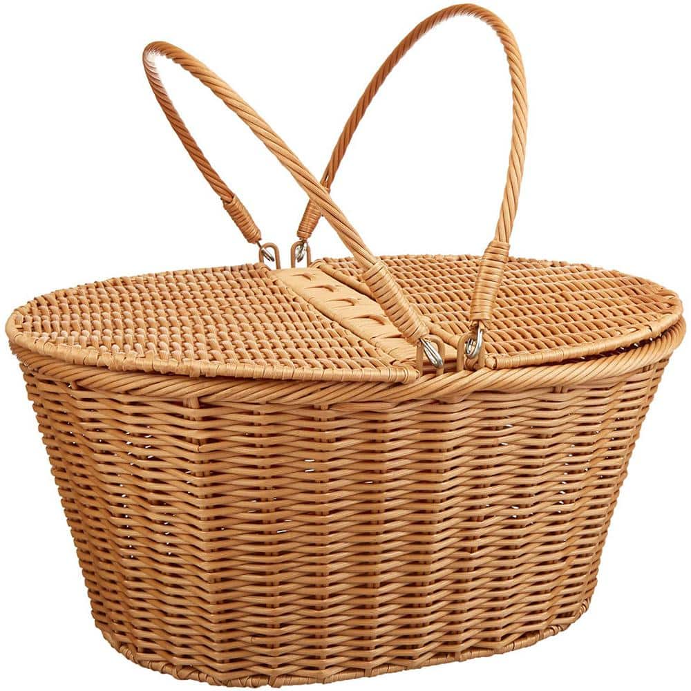 Vintage picnic basket Wicker Picnic Basket wooden lid