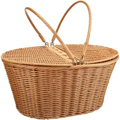 Picnic Time Kansas Navy Blue and White Stripe Handwoven Wood Picnic Basket  350-01-211-0000 - The Home Depot