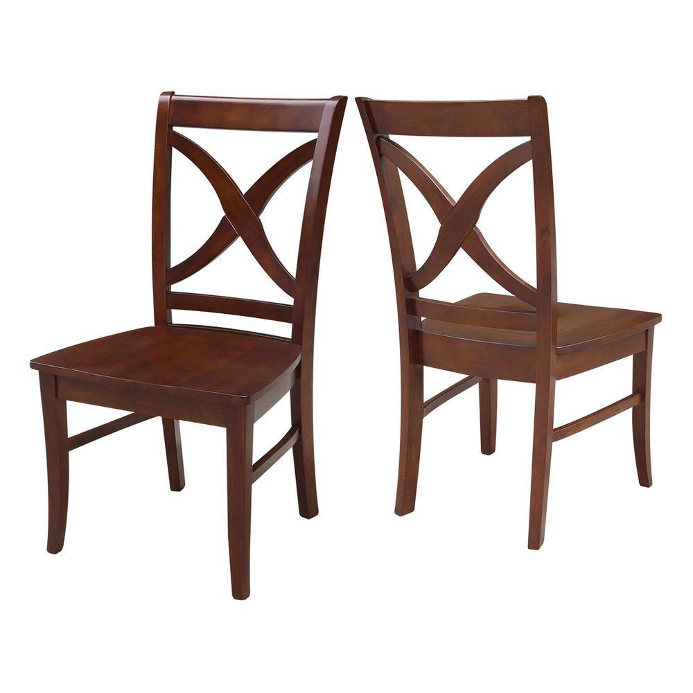 Set of 2 Vineyard Espresso Solid Wood Cross-Back Dining Chairs