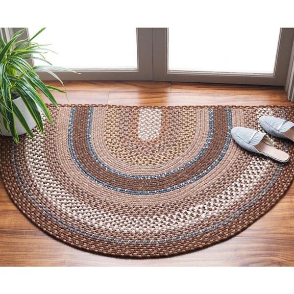 Braided Brown/Multi 2 ft. x 4 ft. Machine Washable Border Geometric Specialty Area Rug