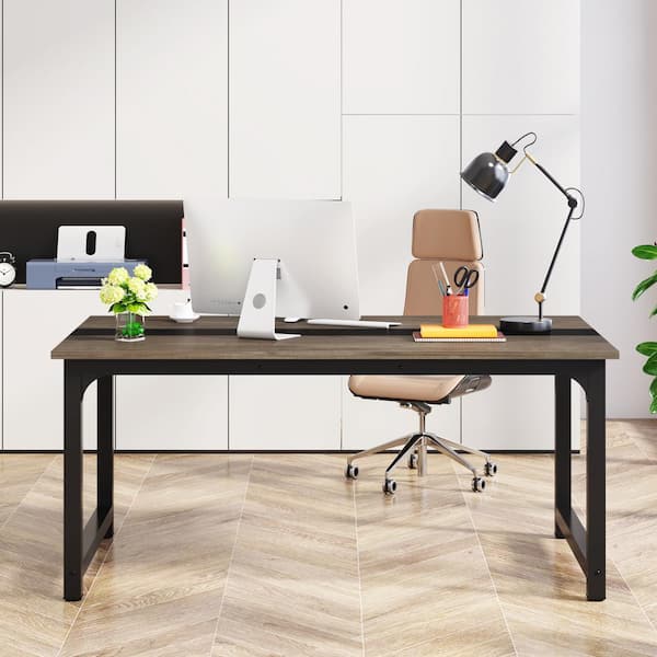 BYBLIGHT Moronia 71 in. Rectangular Gray Engineered Wood Computer Desk with Sturdy Metal Base