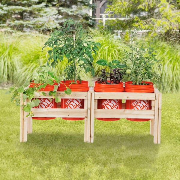 4-Bucket Natural Wood Cedar Rectangle Elevated Garden Raised Bed Frame (54 in. L x 16 in. W x 20 in. H)