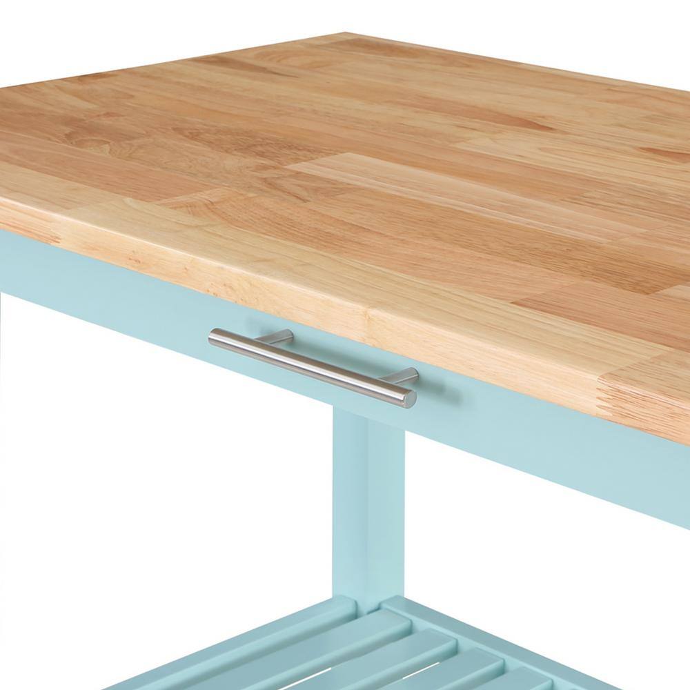 Designs2Go Sea Foam Blue 3-Tier Butcher Block Kitchen Island
