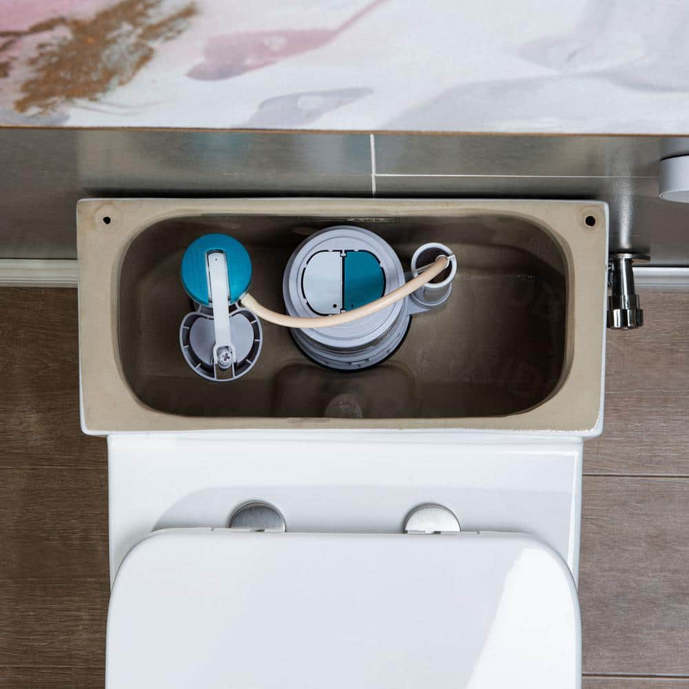 White Ceramic One-Piece Dual Flush Toilet with Chrome Button
