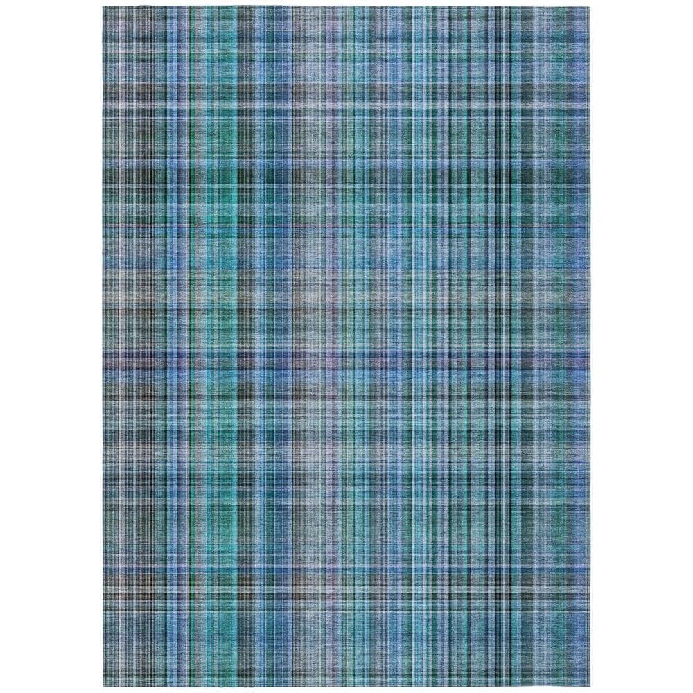 Teal 3 ft. x 5 ft. Woven Plaid Rectangle Indoor/Outdoor Area Rug price history on PriceWatchPro