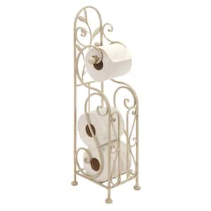 Cream Metal Scroll Toilet Paper Holder with Space to Hold 3 Rolls