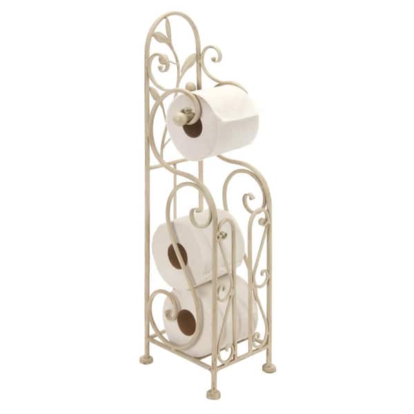 Litton Lane Cream Metal Scroll Toilet Paper Holder with Space to Hold 3 Rolls