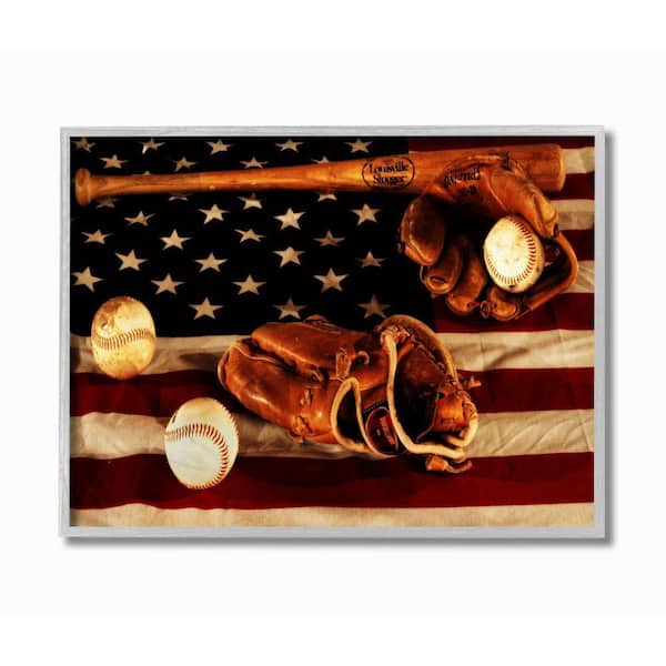 Stupell Industries 11 in. x 14 in. "Vintage American Flag Baseball Sports Rustic Photo" by Daniel Sproul Framed Wall Art