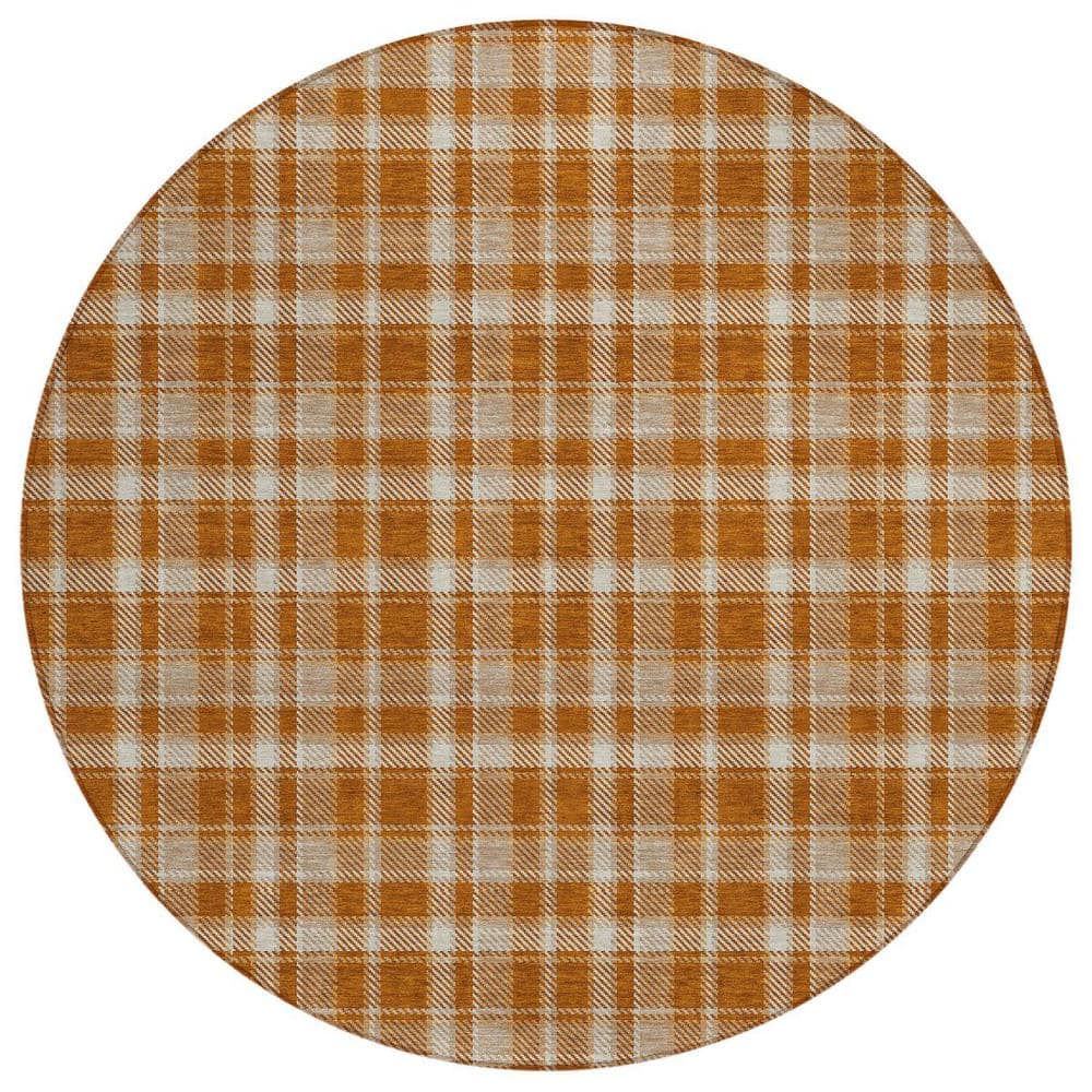 Orange and Ivory 8 ft. Round Woven Plaid Round Indoor/Outdoor Area Rug price history on PriceWatchPro