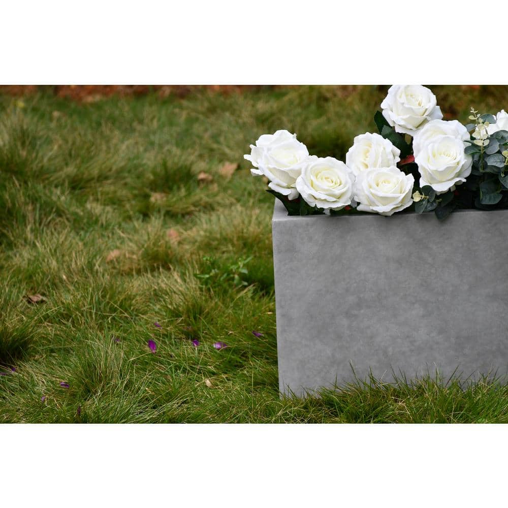 Large Rectangular Gray Lightweight Concrete Outdoor Planter