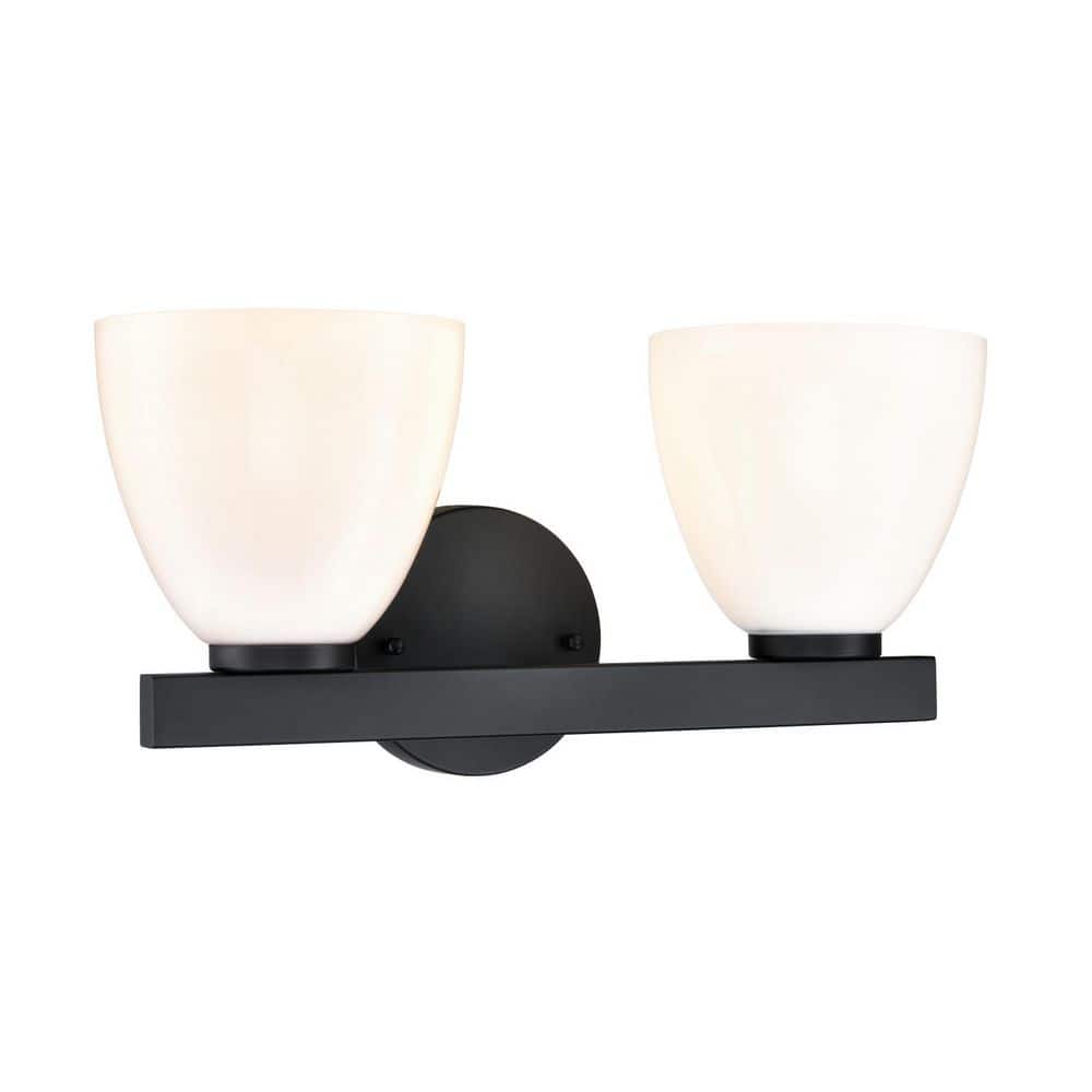 Apria 15.75 in. 2-Light Matte Black Vanity Light with Opal Glass Shades price history on PriceWatchPro