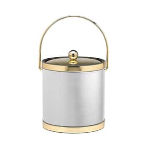 Sophisticates 3 Qt. White and Polished Brass Ice Bucket with Bale Handle and Metal Cover