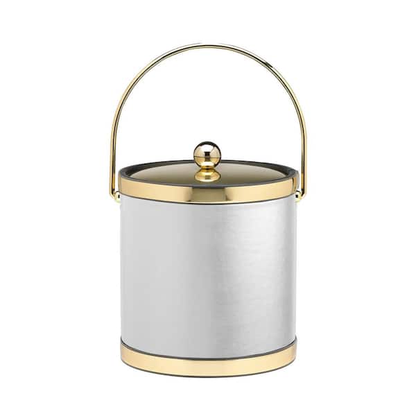 Kraftware Sophisticates 3 Qt. White and Polished Brass Ice Bucket with Bale Handle and Metal Cover