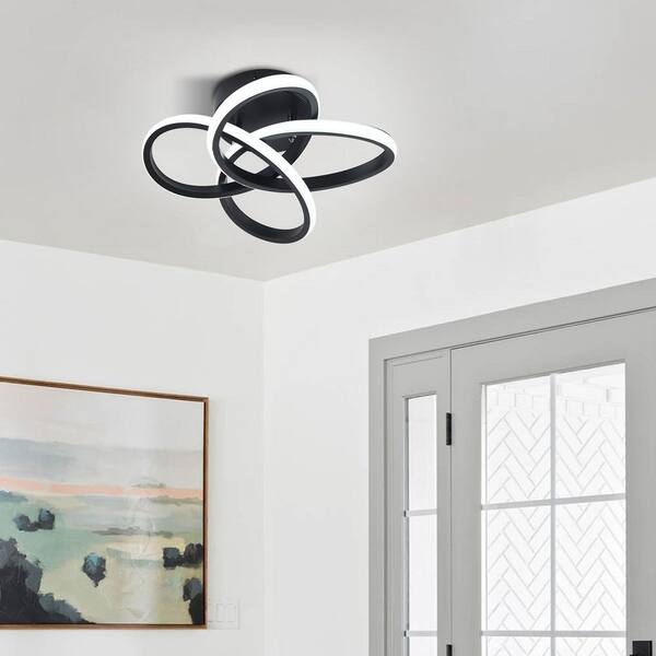 Genoci 12.2 in. 32-Watt Modern Black Unique Integrated LED Flush