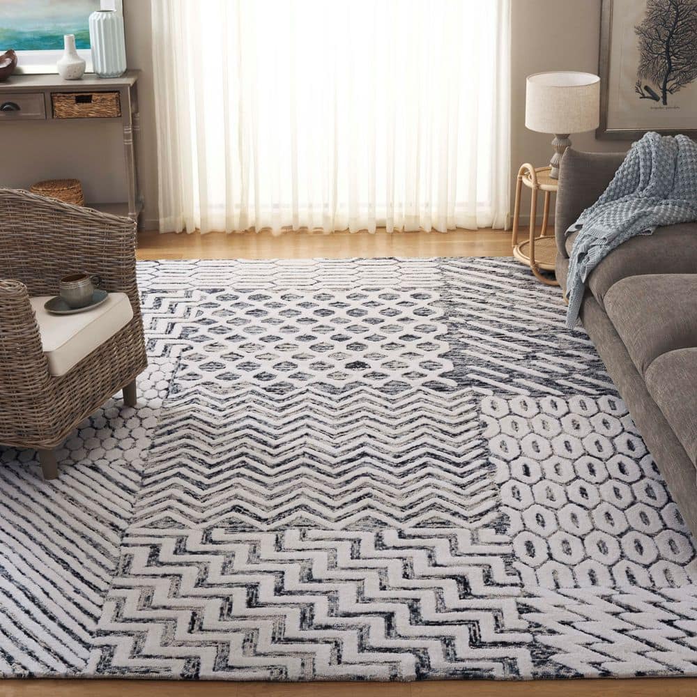 Ebony 8 ft. x 10 ft. Ivory/Black Distressed Geometric Tile Area Rug price history on PriceWatchPro