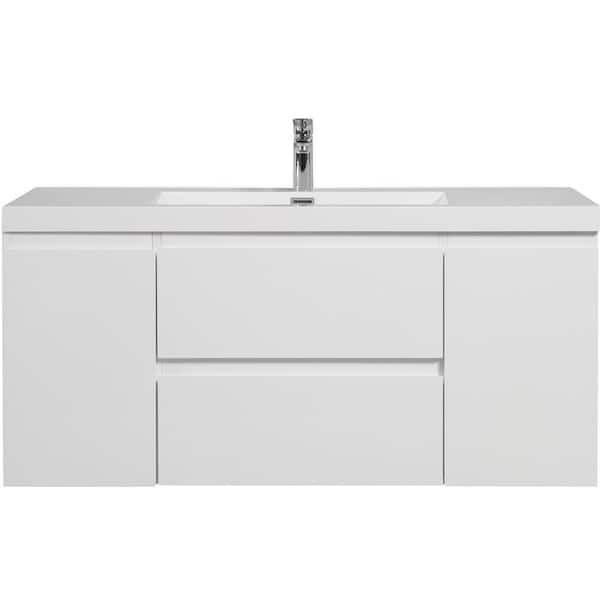 TCYO 48 in. Wall-Mounted White Bath Vanity with White Cultured Marble Top Unassembled