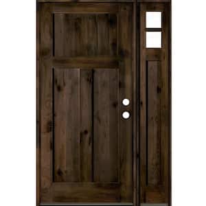 46 in. x 80 in. Knotty Alder 3-Panel Left-Hand/Inswing Clear Glass Black Stain Wood Prehung Front Door w/Right Sidelite