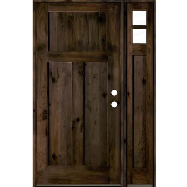 Krosswood Doors 50 in. x 80 in. Knotty Alder 3 Panel Left-Hand/Inswing Clear Glass Black Stain Wood Prehung Front Door w/Right Sidelite