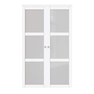 48 in. x 80 in. 3-Lite Frosted Glass Solid Core MDF White Finished Interior Closet Bi-fold Door with Hardware