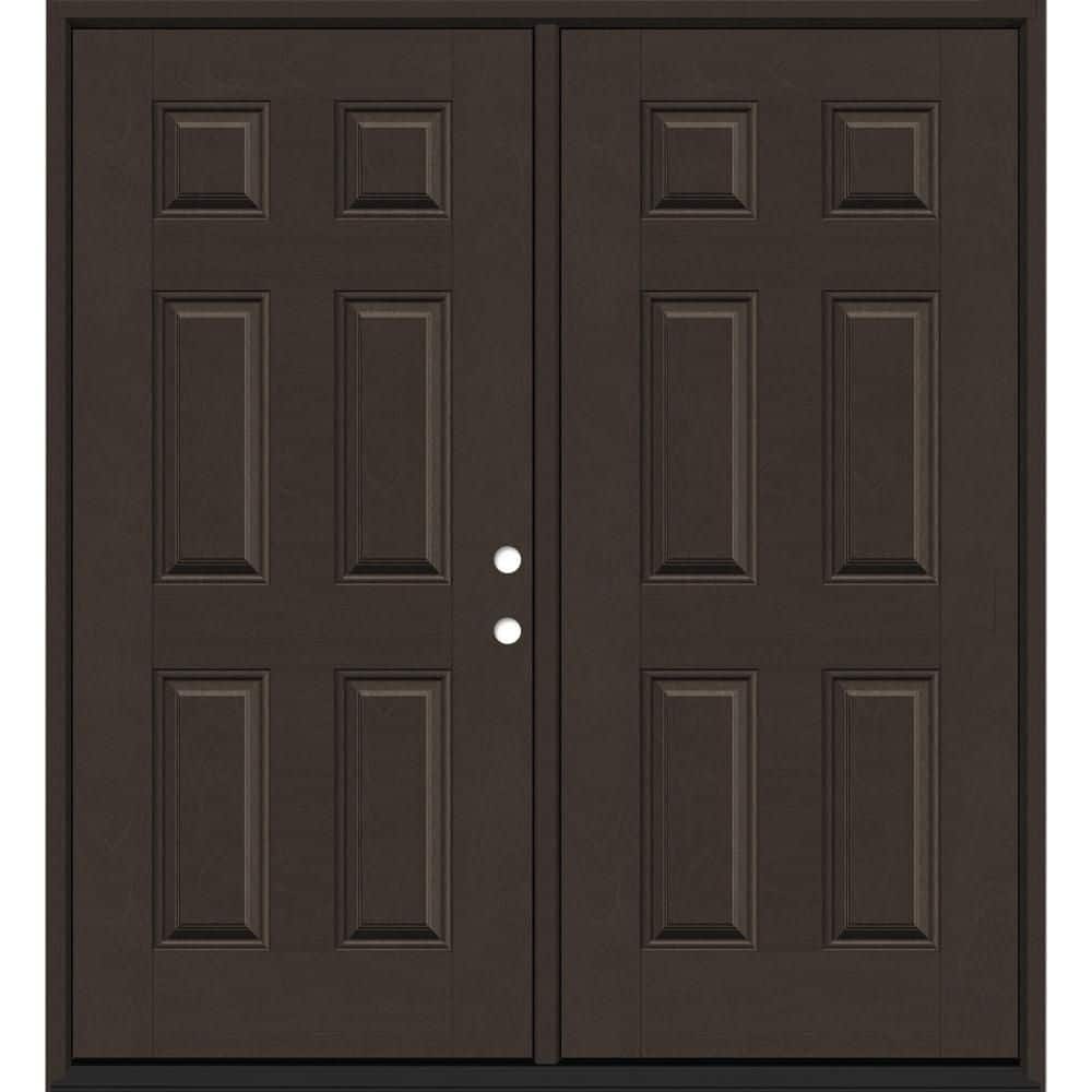 Regency 72 in. x 96 in. 6-Panel LHIS Hickory Stain Mahogany Fiberglass Double Prehung Front Door with 4-9/16 Jamb price history on PriceWatchPro