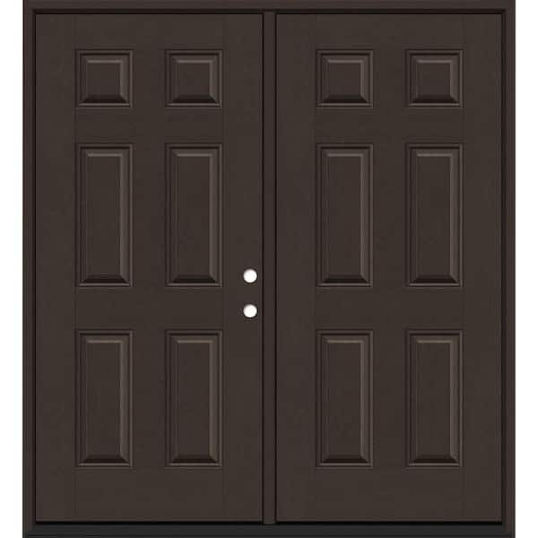 Regency 72 in. x 96 in. 6 Panel LHIS Hickory Stain Mahogany Fiberglass Double Prehung Front Door with 6-9/16 Jamb