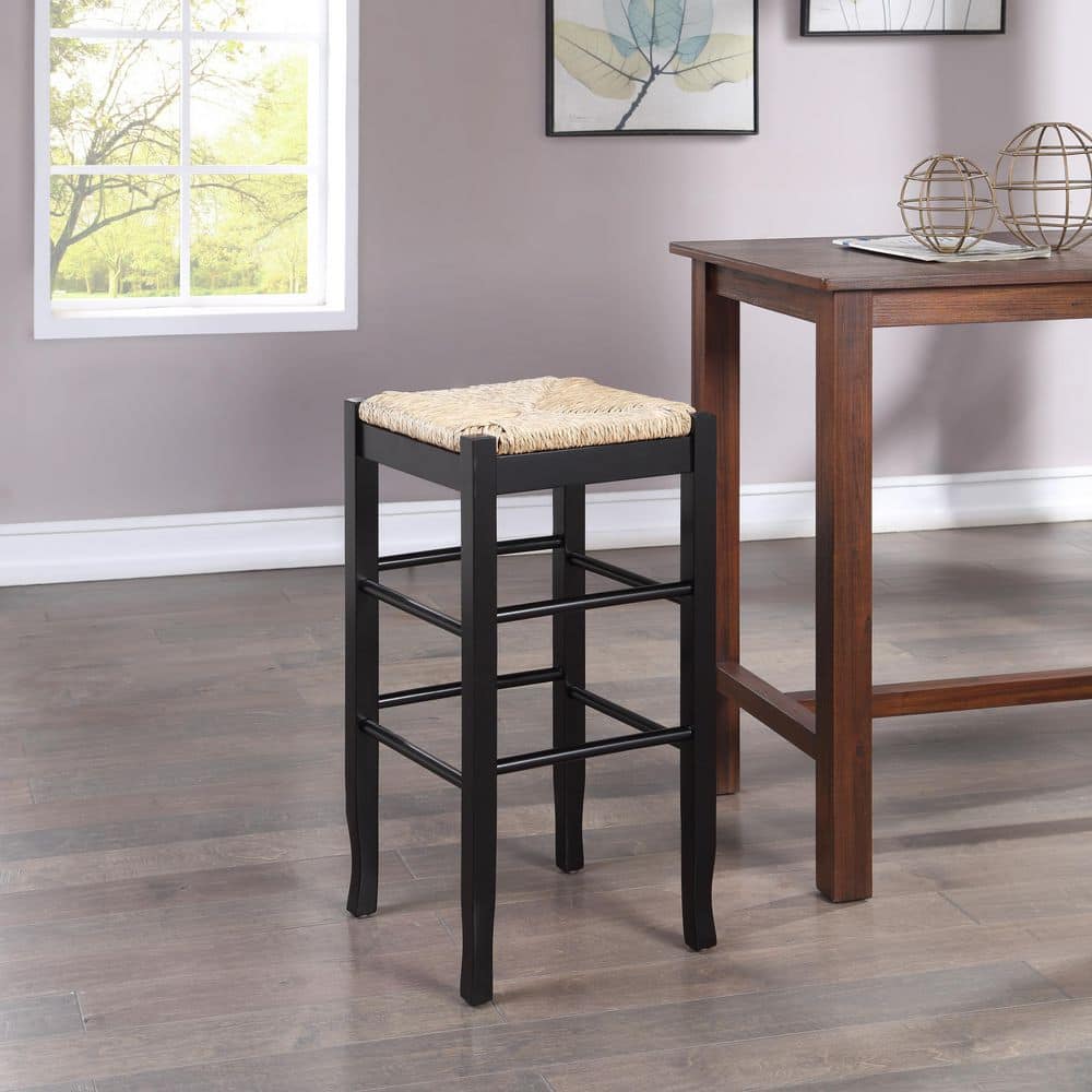 Elegant Rush Sea Grass 29" Backless Black Hardwood Stool