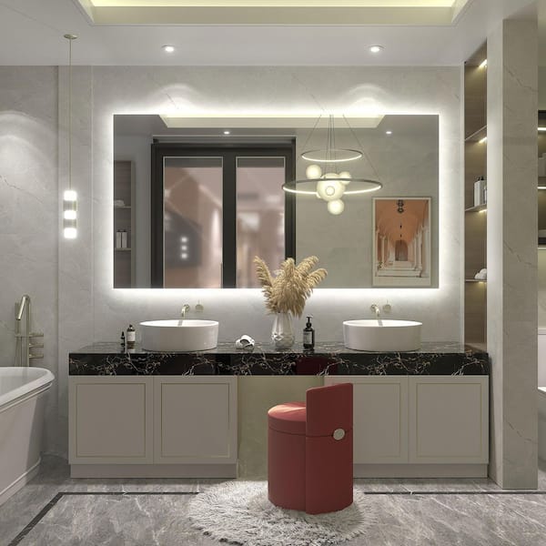 66 in. W x 36 in. H Rectangular Frameless UL Certified LED Backlited Anti-Fog Tempered Glass Wall Bathroom Vanity Mirror