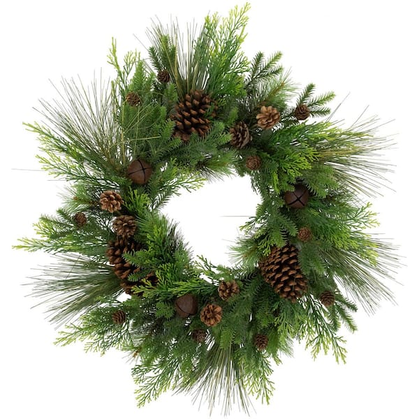 26 in. Unlit Real Touch️ Pinecones and Jingle Bells Artificial Christmas Wreath