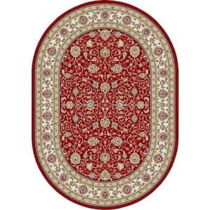Vaughan Red/Ivory 5 ft. x 8 ft. Oval Indoor Area Rug