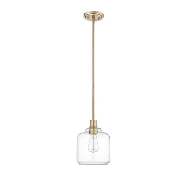 Asheville 1-Light 8 in. Modern Gold Mini- Pendant Light with Clear Glass