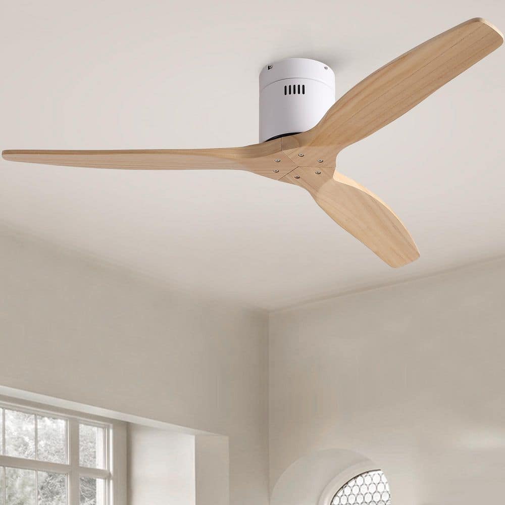 Elysian 52 in. Indoor White Flush Standard Ceiling Fan without Light, Remote Control Included and Light Wood Blades price history on PriceWatchPro