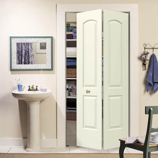 36 in. x 80 in. Caiman 2 Panel Vanilla Paint Hollow Core Molded Composite Closet Bi-Fold Door
