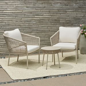 Desert Spring 3-Piece Rope Outdoor Conversation Set with Linen Cushion