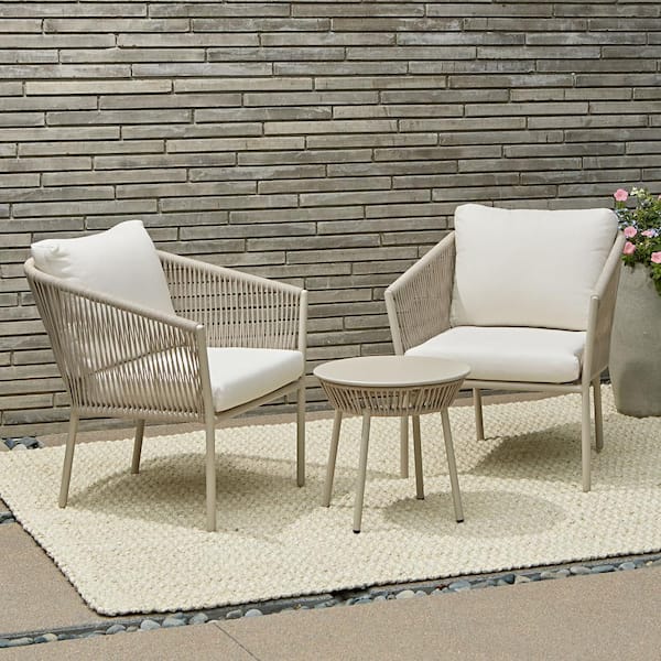 HAVEN WAY Desert Spring 3-Piece Rope Outdoor Conversation Set with Linen Cushion