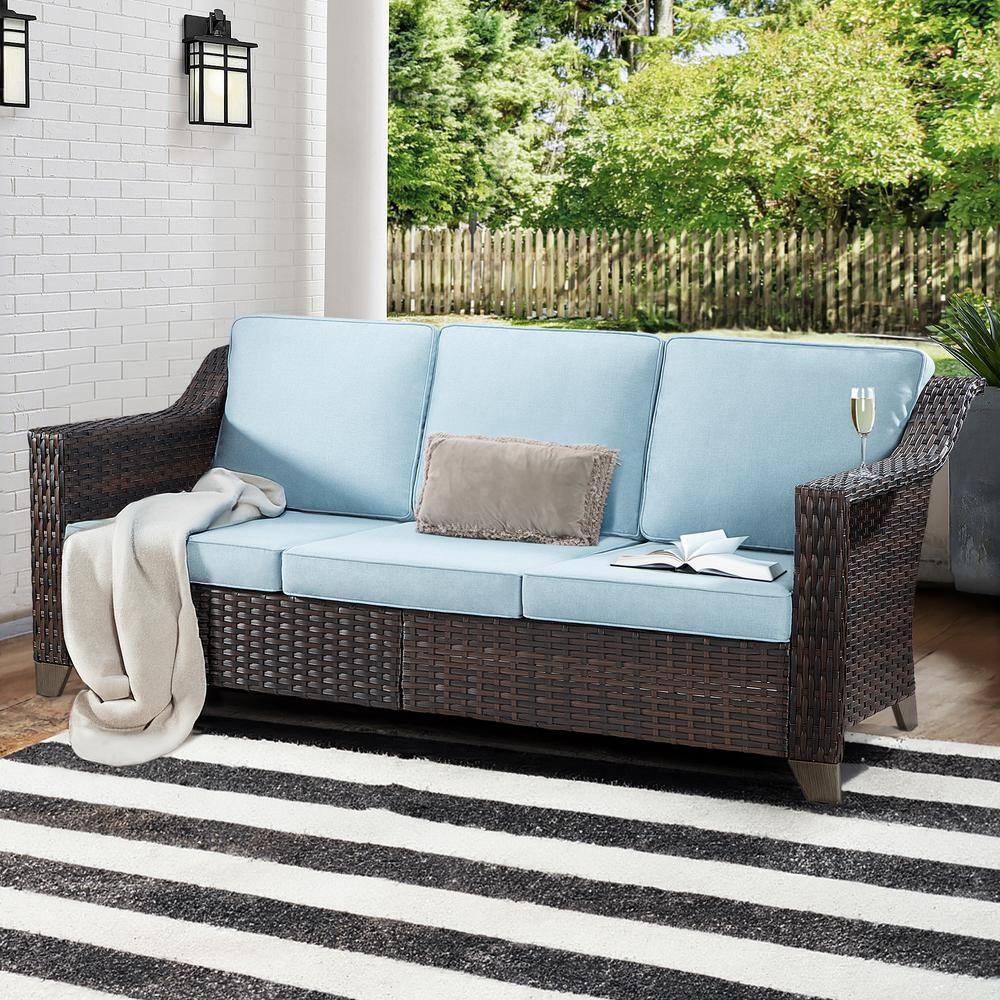 JOYSIDE Wicker Outdoor Patio Sectional Sofa with Thick Baby Blue