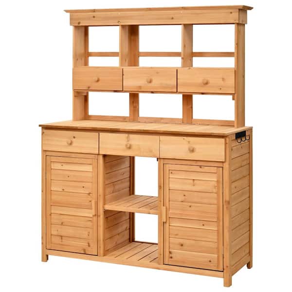 20.3 in. W x 50.2 in. D x 65.7 in. H Natural Wood Patio Storage Cabinet for Mudroom,Doorway