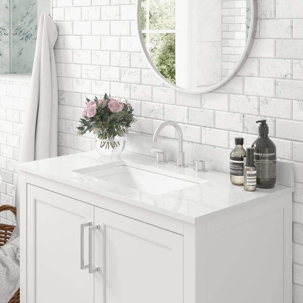 Vivien 36" White Bathroom Vanity with Carrara Marble Countertop
