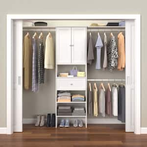 Selectives 85 in. W x 121 in. W White Basic Plus Standard Wood Closet System Kit with Drawer and Doors