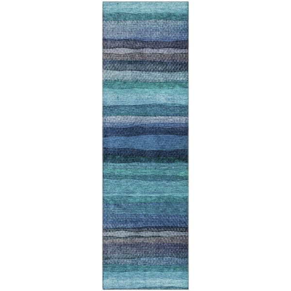 Mayfield Premium Machine Washable Abstract AMF2093 Teal 2 ft. x 7 ft. Runner Rug